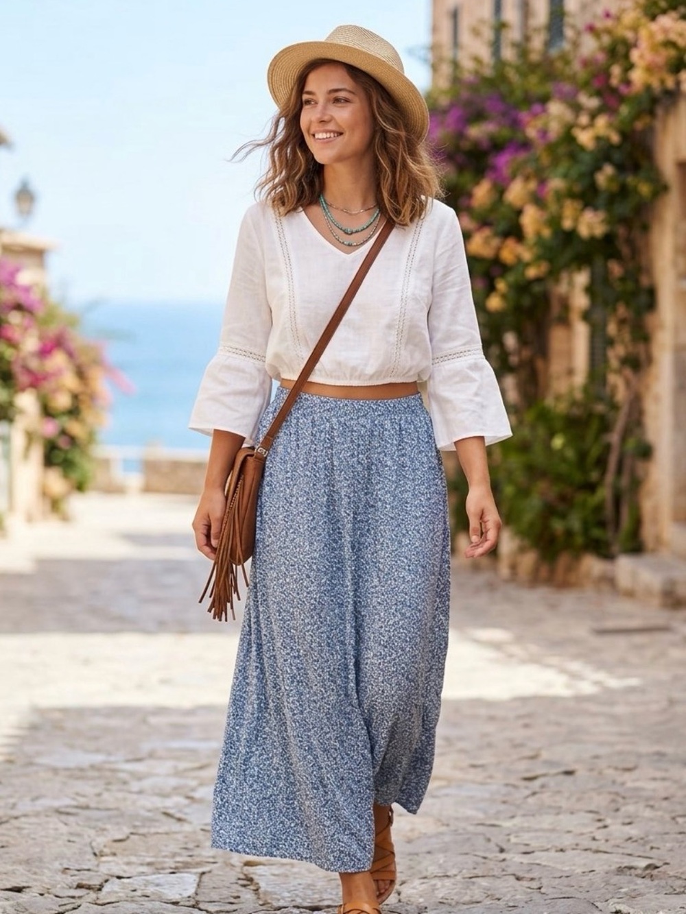 Hollister Floral Adjustable-Rise Maxi Skirt L – Blue & White Ditsy #546